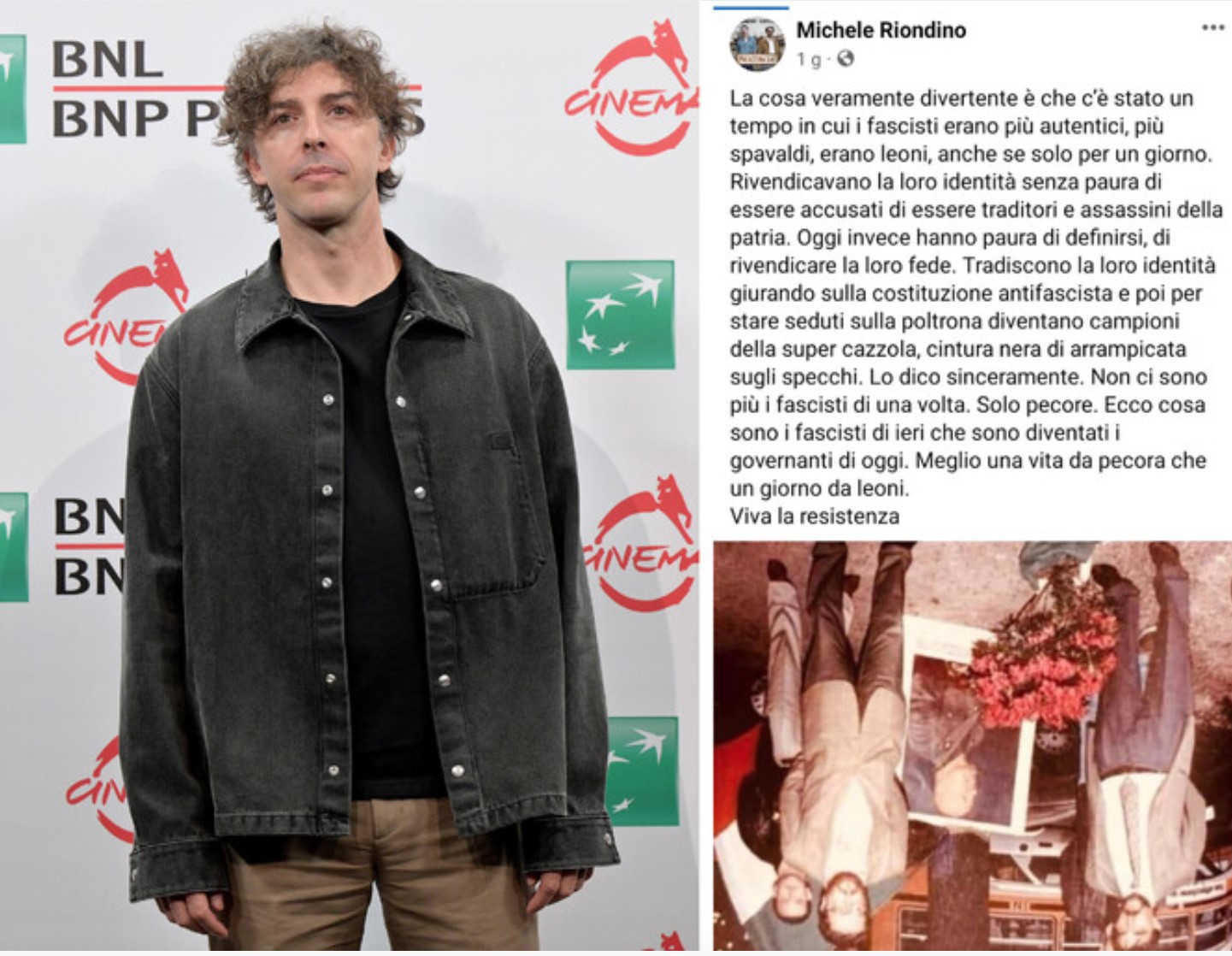 Ignazio La Russa a testa in giù: post shock di Michele Riondino